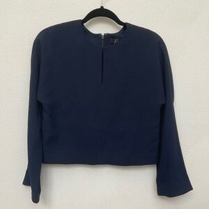 J. Crew 365 Navy Blue Cropped Keyhole Neck Long Sleeve Top Size 0 Formal Layer